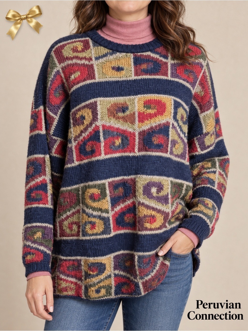 Peruvian Connection Alpaca Wool Geometric Striped Sweater Large